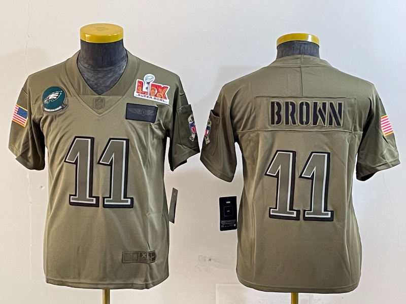 Youth 2025 Philadelphia Eagles #11 Brown green Nike NFL jersey style 3